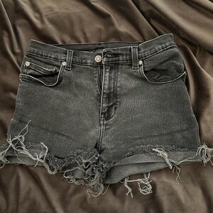 American Eagle Outfitters Black Jean Shorts with Distressed Hem